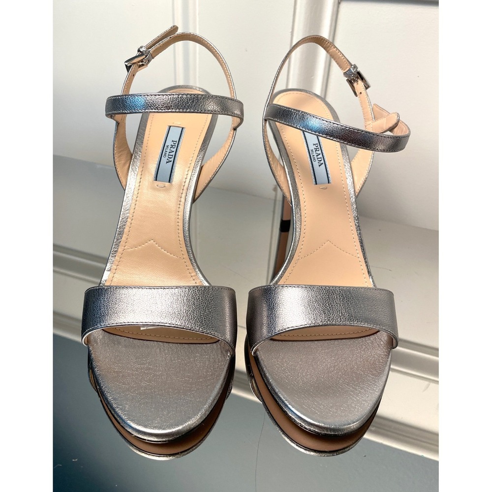 Prada Milano 1X822I Silver Leather Madras Mordore‎ Stiletto Heel shoe, 35.5